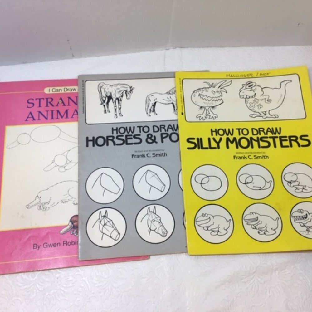 3 How To Draw Books: Silly Monsters Horses Ponies Strange Animals Vintage